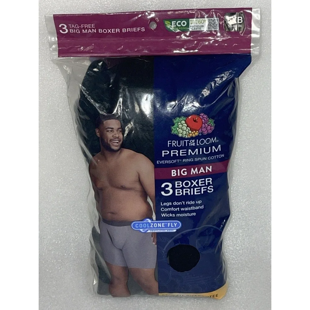 Fruit of the‎ Loom Big Man Premium Boxer Briefs 5XB (58-60) Mesh Fly Pack of 6